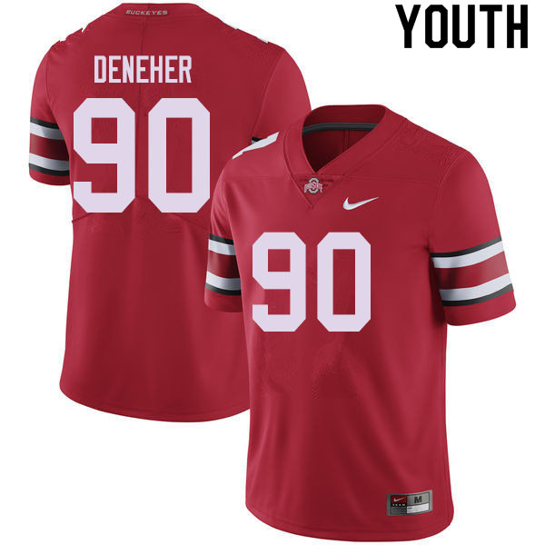 Ohio State Buckeyes Jack Deneher Youth #90 Red Authentic Stitched College Football Jersey